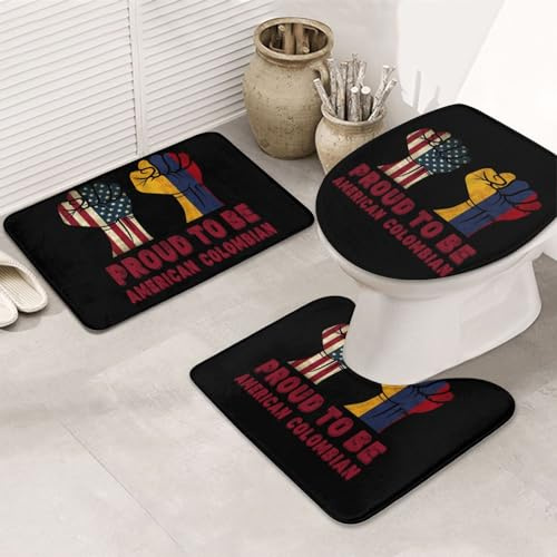 3 Piezas Juego De Alfombra De Baño Orgulloso De Ser Colombiano Bandera De EE. UU. Alfombra De Ducha Lavable por Encargo Tapa De Inodoro, para Bathroom, Cocina, Dormitorio