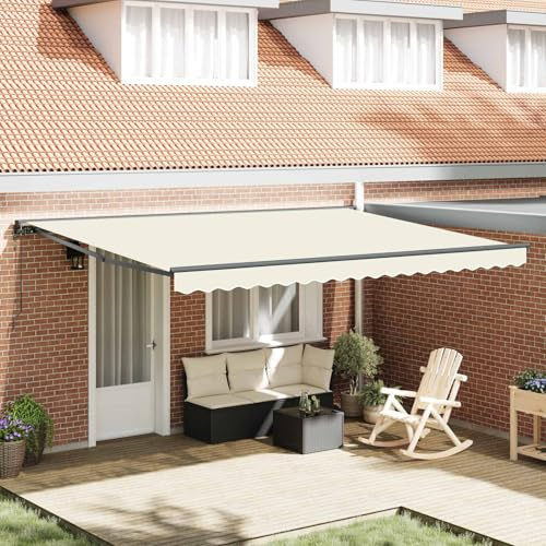 Gecheer Toldo Retráctil Moderno de Aluminio y Tela, Control Manual y Remoto, Diseño Semi-Cassette, Resistente a la Intemperie - Color Crema Modelo LYKZJ-3330860ES