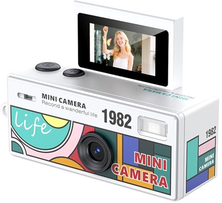 Keychain Digital Camera, 1080P HD Flip Screen Retro Mini Camera, Portable Thumb Camera with 130° Wide Angle, Video Recording & Photo Shooting Bag Charm for Travel Recording, Gift for Kids Adults(White