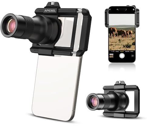 APEXEL 2.0 förbättrat 6 x HD-teleobjektiv med universalklämma, makroobjektiv, flera gånger kompenserad, kompatibel med iPhone 17/16/15…, Samsung, Pixel och andra smartphones, matt svart.