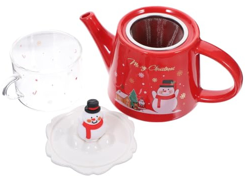 KICHOUSE Théière de Noël en Céramique Rouge Tasse en Verre 500ml et 300ml, Pratique et Élégante Maison Fêtes de Noël