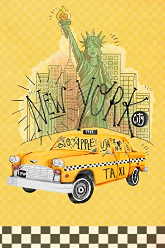 New York City: Reisetagebuch USA, Urlaubstagebuch NYC, Blanko Journal kariert, gelbes Taxi und Freiheitsstatue Cover