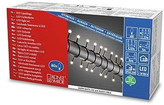 Konstsmide LED Globelichterkette, runde Dioden, 80 warm weiße Dioden, 24V Außentrafo, schwarzes Kabel - 3691-107