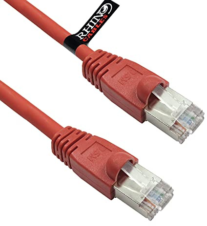 rhinocables CAT6 Ethernet Patch Lead – Long Full Copper Shielded RJ45 Cable for Modems, Routers, Consoles & PCs | PoE Compatible Gigabit Wire for Home, Office & School Networks (Red, 20m)
