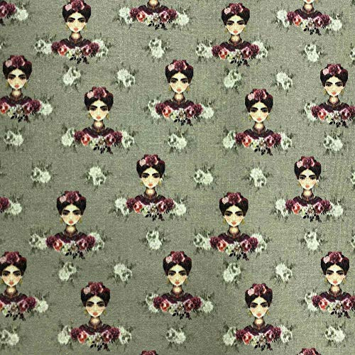 Kt KILOtela - Patchwork-Stoff, Digitaldruck, 100 % Baumwolle, Länge 100 cm, Breite 140 cm, Frida, Grün