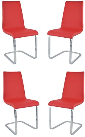 Tommychairs - 4er Set Freischwinger-Stühle BERLIN mit hochfestem rechteckigem Freischwingergestell aus Stahl und Sitzflaeche aus mehrschichtigem Holz gepolstert und mit rotem Kunstleder bezogen