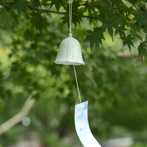 Oavand Petit carillon éolien japonais en céramique fait à la main pour l'extérieur avec des tons mélodiques apaisants pour jardin, terrasse, balcon, décoration d'intérieur (blanc)