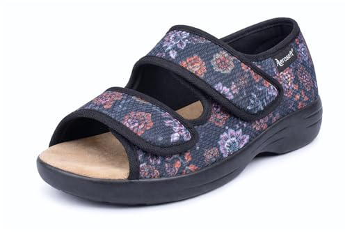 Aerosoft Sandali Stretch 06 Donna Uomo Pantofole Antiscivolo Chiusura a strappo (antracite fiore, 36)