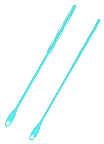 2 Brosses Paille Silicone, 6mm+ 8mm Brosse Nettoyage Paille Extra Longue Outil Lavage Paille Bouteille Réutilisable avec Anneau Suspension Cure-Tuyaux Pliable pour Paille Smoothie (Bleu)