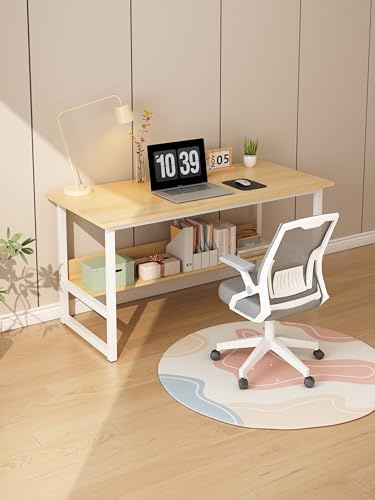 LEPTIS MAGNA Desk, Computer Desk for Student and Work, Computer Desk with Shelf, Modern Computer Table, Stylish Home Office Desk with Self for Bedrooms, Office, Gaming (Wood White, 100 CM)