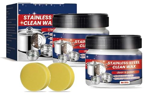 Stainless Steel Clean Wax, Magical Nano-Technology Stainless Steel Cleaning Paste, Stainless Steel Cleaner and Polish, Metal Polish Paste, 3 In 1 Stainless Steel Wax for Sink, Pots and Pans (2Set)