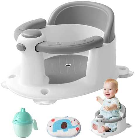 Siège de bain pour bébé à partir de 6 mois – Siège antidérapant avec 4 ventouses puissantes, siège de bain ergonomique pour douche ou baignoire (gris)