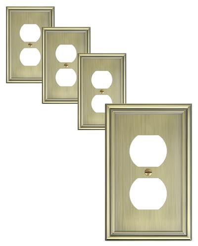 TREEWELL 4-Pack Duplex Outlet Covers, Decorative Wall Plates for Electrical Outlets, Antique Brass Switch Plates and Outlet Covers, Durable Zinc Alloy Receptacle Cover, Corrosion Resistant