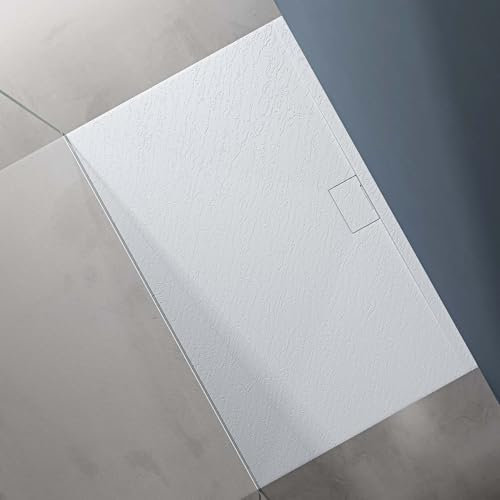 doporro Piatto Doccia Rettangolare 100x160 cm in Resina Minerale Bianco Effetto Pietra, Ultrasottile H 3 cm, Scarico Laterale con Piletta Inclusa – Geoma07