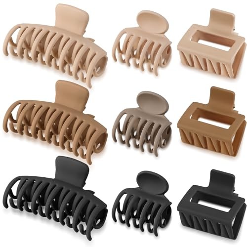 9 Pack Hair Claw Clips for Women - 3 Styles Medium and Small Matte Claw Clips for Thick Thin Hair Strong Hold Hair Clamps Double Row Hair Clips Daily Universal Colour Decorations