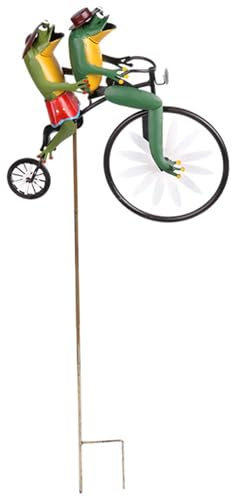 Moulins à Vent pour Jardin Moulin à Vent en métal Vintage Grenouilles sur Un vélo Moulin à Vent Ornement de Jardin Sculptures d'animaux 3D sur vélo Ornements de Jardin de Grenouille pour Cour