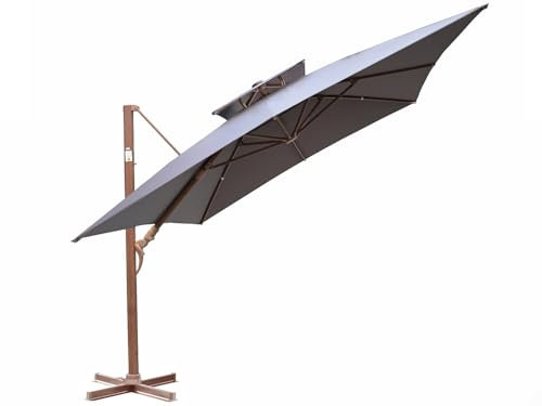 Gardissimo Ampelschirm mit Ständer Marbella 300x400 cm anthrazit, in Holz-Optik, mit UV Schutz 50+, Kurbel, 360 Grad drehbar, rechteckig, axial verstellbar, Kurbelschirm, Marktschirm, Sonnenschirm