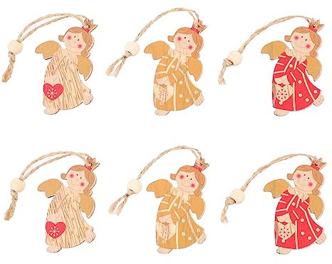 Cabilock 6stücke Holz Weihnachtsengel Puppe Anhänger Weihnachtsdeko Engel Schmuck Festtagsdeko Für Baum Wand Tür Fenster Kamin