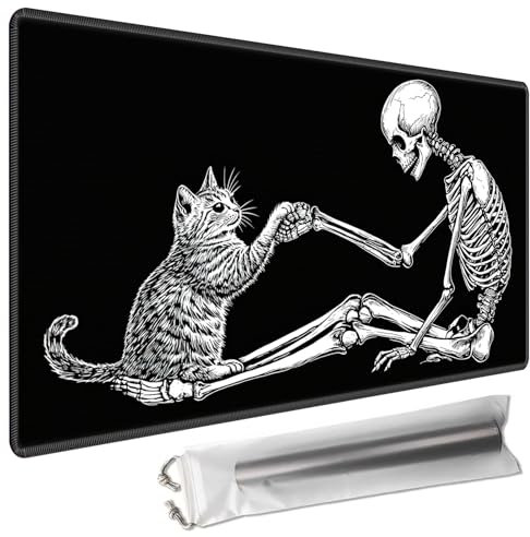 for MTG Playmat with Storage Bags Non-Slip Rubber Backing & Stitched Edges Game Play Mat for MTG/TCG 24 x 14 inches Trading Card Game Playmats Magic Mat Playmat Gaming Mouse Pad Desk Mats,Cat Skull