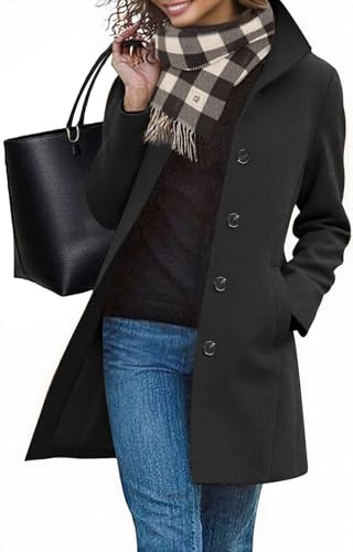 RITOSTA Cappotto Donna Invernale Elegante Lungo Cappotti Autunno Caldo Giacca Casual di Moda Giubbotto da Collo Trench Coat con Bottoni(Nero,XXL)