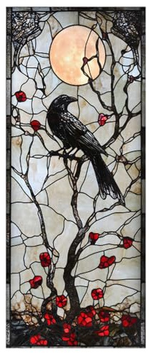 Gotische Buntglas-Fensterfolie, 45, 7 x 99, 1 cm, Rabenmond, Beerenranken, statisch haftend für Halloween-Dekoration