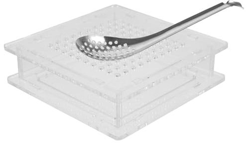 JECOMPRIS Caja para Hacer Caviar de Cocina Molecular 100 Agujeros, Caja de Plástico Reutilizable Transparente y Cuchara, Herramienta Práctica para Gastronomía y Preparación de Salsa