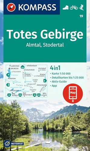 KOMPASS Wanderkarte 19 Totes Gebirge, Almtal, Stodertal 1:50.000: 4in1 Wanderkarte mit Aktiv Guide und Detailkarten inklusive Karte zur offline Verwendung in der KOMPASS-App. Fahrradfahren. Skitouren.