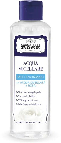 Acqua alle Rose Acqua Micellare Struccante, Detergente Viso Pelli Normali per Viso, Occhi e Labbra, Ingredienti di Origine Naturale, Senza Risciacquo, Senza Parabeni e Saponi, 200 ml