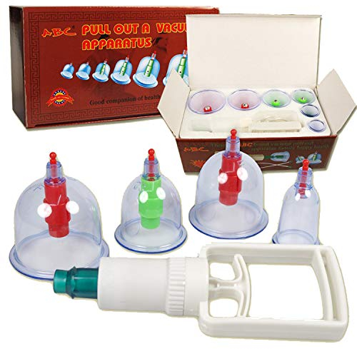 Massage Schröpfen Set mit Schröpfgläser aus Kunststoff mit Magneten + Vakuumpumpe (06-Set)