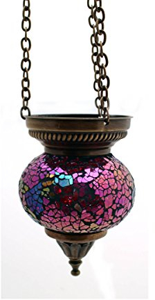 Gall&Zick Oriental Lamp, Handmade from Glass Mosaic, Hanging Lamp, Lantern, Pendant Light, Outdoor Light, Ceiling Light Made of Glass, Tea Light Holder, Oriental, Handmade Decoration, Pink S