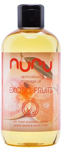 Nuru Massage Öl Exotic Fruit (250 ml) – ganzkörper Massageöl für sinnliche Massagen, handgemacht, mit Vitamin E und Nori Algen, frei von Tierversuchen