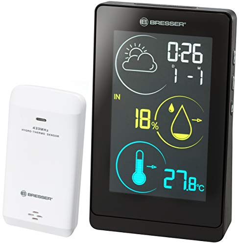 Bresser Funkwetterstation Temeo Life H mit Farbdisplay, Schimmel, Frost und Hitzewarnung, Wettertrend, inklusive Außensensor