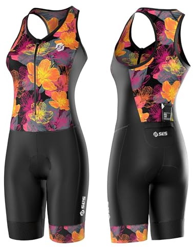 SLS3 PRO FX - Tuta da triathlon da donna, con reggiseno senza mensola, Nero/Sunrise Blooms, X-Large