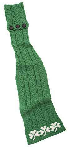 SAOL 100% Merinowolle Aran Loop Schal mit Kleeblattmuster für Damen, in Natur/Marine/Grün (Grün)