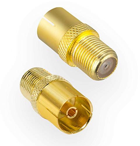 HB-Digital 1x Adaptateur d'antenne Sat : Prise F (Satellite DVB-S/S2 raccordement mâle) à Prise IEC (TV par câble DVB-C, raccordement terrestre DVB-T2 raccordement Femelle) connecteur TV coaxial doré