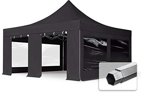 TOOLPORT ALU Pavillon Faltpavillon 5x5m mit Panoramafenstern robust und wasserdicht Professional 50mm Partyzelt schwarz schwer entflammbar