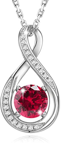 GEMLANTO 925 Sterling Silver Necklace Infinity Created Ruby July Birthstone Necklaces for Women Birthday Anniversary Valentine's Day Jewellery Gifts for Mum Girlfriend women