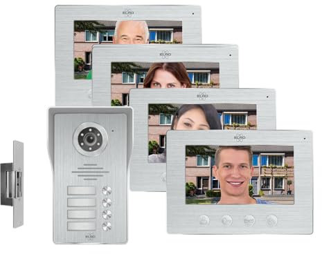 4 videocitofono WiFi con monitor interno da 7 pollici, 4 fili con fotocamera e apriporta