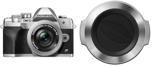 Olympus OM-D E-M10 Mark IV Micro Four Thirds systemkamera, 20 MP-sensor, 5-axlig bildstabilisering, kraftfull AF, silver & Olympus LC-37C automatiskt linsskydd (lämplig för M.Zuiko 14–42 mm EZ) silver