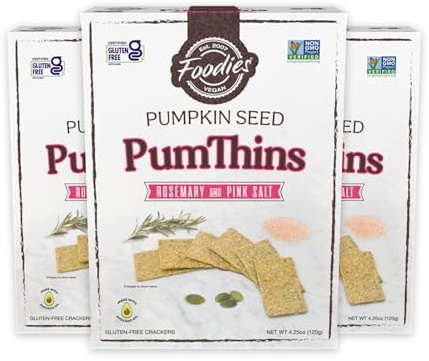Foodies PumThins Rosemary & Pink Salt Crackers, Gluten Free, Made with Organic Pumpkin Seeds, No Seed Oils, Healthy, Paleo Friendly, 4.25 oz 3-Pack
