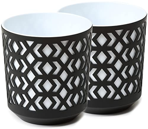 PECZEKO Macetas Mate Macetas Decorativas Hierbas Macetas Redondas de plástico duraderas y Ligeras para salón, Comedor, Cocina, terraza, balcón Juego de 2 Piezas (Blanco/Negro, diámetro 19 cm)