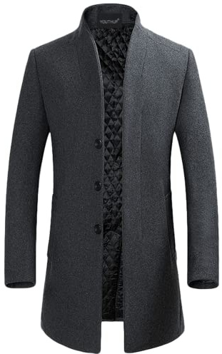 YOUTHUP Cappotto da Uomo Invernale in Lana Spessa Trench Cappotto di Media Lunghezza Slim Fit Imbottito Caldo Casual Peacoat, Grigio(Disegno 2), M