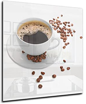 Canvasfly 60x70 Wandpaneele für Küche Deko-Spritzschutz für Küchenrückwand Glas Bilder Gehärtet Küchen-Deko Glasplatte aus Vorgespanntem Glas Küchenrückwandplatte Kaffee