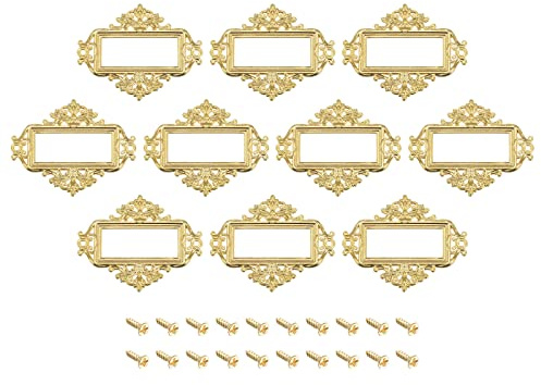 sourcing map Metall-Etikettenhalter, 55 x 43 mm, 24 Stück, Vintage-Schnür-Etikettenrahmen, Kartenhalter für Regale, Akten, Büro, Bibliothek, Schublade, goldfarben