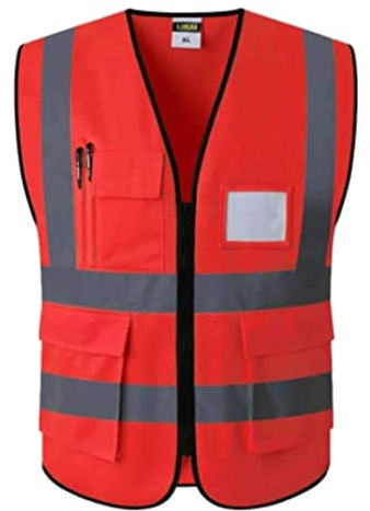 Habrur Sicherheitsweste Warnweste Warnschutzweste Konstruktionswahre hohe Sichtbarkeit reflektierende und atmungsaktive Arbeitskleidung mit Taschen und Reißverschlüssen Reflektorweste