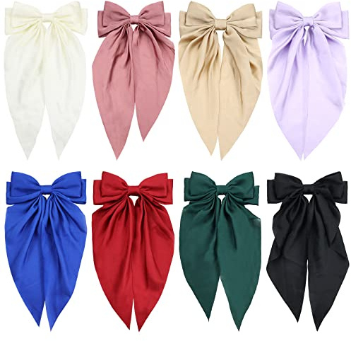 8-pack satin stor vit rosa röd blå svart band hårrosetter för kvinnor överdimensionerad gigantisk rosett med långt stjärt hår rosett klämmor rosett fransk hårspänne för flicka bulle hästsvans hållare hårtillbehör