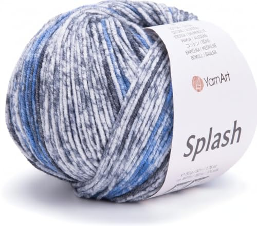 YarnArt Jeans Splash - Hilo deportivo variegado 55% algodón, 45% acrílico, 1 madeja/bola, 50 g, 174 yardas, hilo de algodón suave, hilo amigurumi (947)
