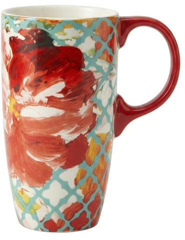 DUSVALLY Keramisk mugg stor kaffemugg höga koppar porslin latte tekopp med lock 17 oz, röd blomma