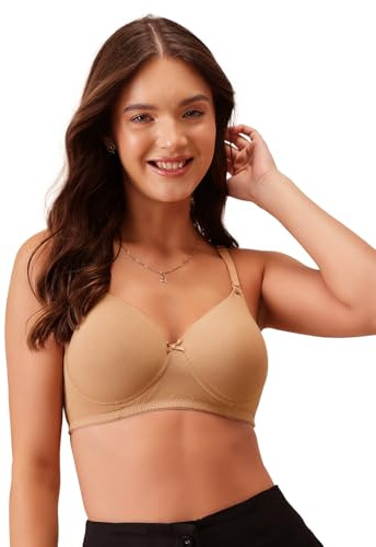 Clovia Reggiseno T-shirt da donna in cotone imbottito, senza ferretto, coppa piena, multiway, beige, BEIGE, 3C