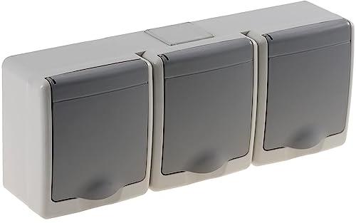 3-Fach Aufputzsteckdose Grau IP44 16A/250V Schuko Aufputz Feuchtraum Steckdose Grau